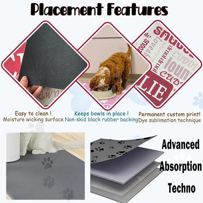 Personalized Dog Food Mat with Photo Name Custom Non Slip Pet Feeding Mat - Image 4