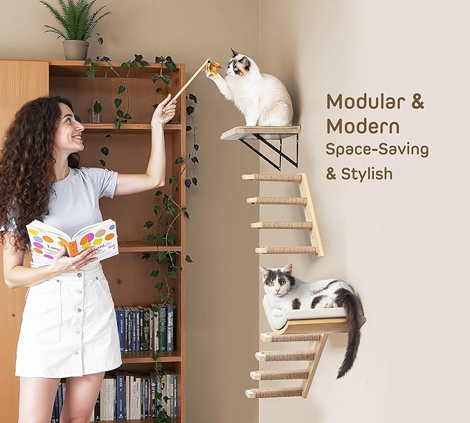 Cat Wall Shelves with Cats Window Perch – 4-Piece Wooden Cat Climbing Furniture - Image 2