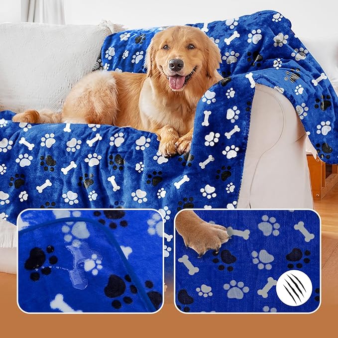 Dog Blanket Paw Bone Pattern 1 Pack 1 Super Soft Warm Flannel Sofa Cover Car - Image 2