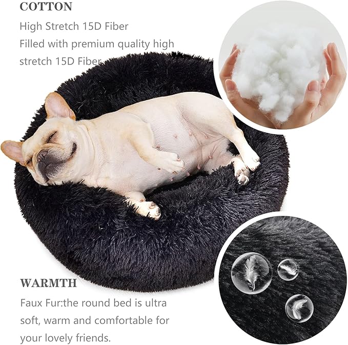 Calming Donut Dogs Beds for Small Dogs Washable, 23inch Plush Round Pet Bed for - Image 4