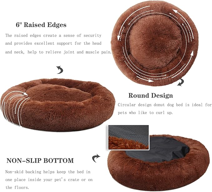 Calming Dog Bed for Medium Dogs Washable Donut 30 inches Anti-Slip Pet Bed - Image 4