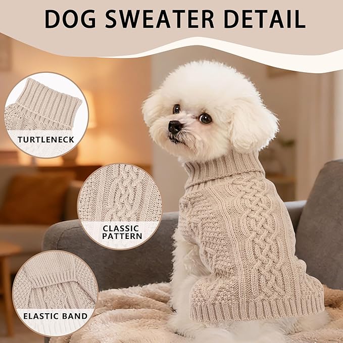 Dog Sweaters for Small Dogs Turtleneck Pullover Puppy Sweater Sleeveless Cable - Image 3