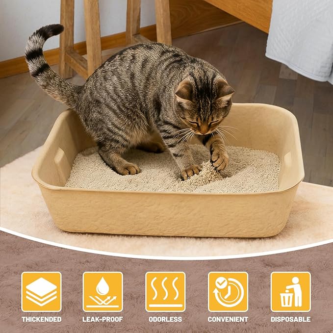 4 Pack Disposable Cat Litter Boxes, Durable Leak-Proof Cardboard Kitty Litter - Image 3