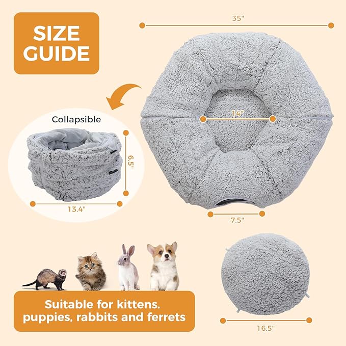 PEQULTI Cat Tunnel with Bed for Indoor Cats, Cat Play Donut Tunnel with - Image 2