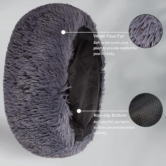 Calming Donut Dogs Beds for Small Dogs Washable, 23inch Plush Round Pet Bed for - Image 5