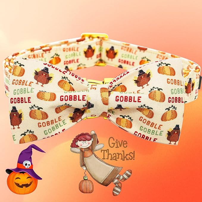Dog Collar, Thanksgiving Turkey Pet Collar Bow Holiday Girl Boy Bow Puppy - Image 3