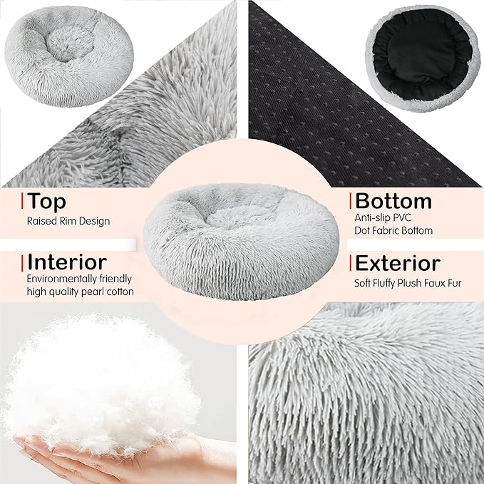 Calming Dog Bed for Medium Dogs Washable Donut 30 inches Anti-Slip Pet Bed - Image 3
