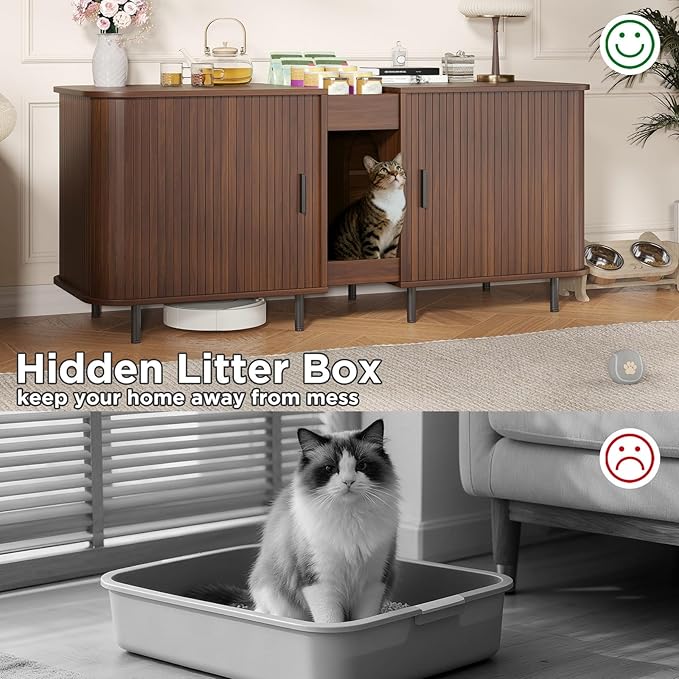 Double Litter Box Enclosure for 2 Cats, Large Indoor Cat House - Image 9
