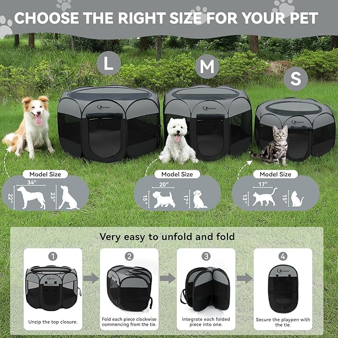 Dark Grey Dog Cat Playpen, Puppy Pet Playpen, Small Dogs Tent Crates Cage - Image 2