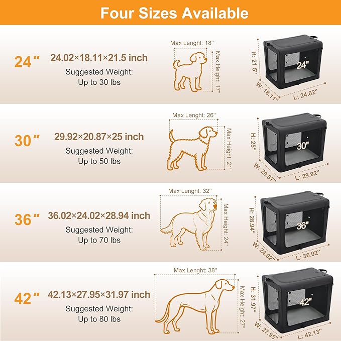 Dog Travel Crate 42 Inch, Portable Soft-Sided Travel Carriers - Image 3