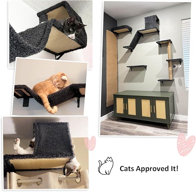 FUKUMARU Cat Wall Shelves, Stable & Safe 4 in 1 Cat Furniture Set, Wooden - Image 9