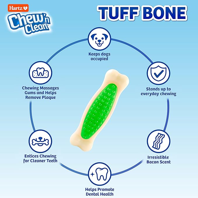 Hartz Chew 'n Clean Tuff Bone Bacon Scented Dental Dog Chew Toy - Image 2