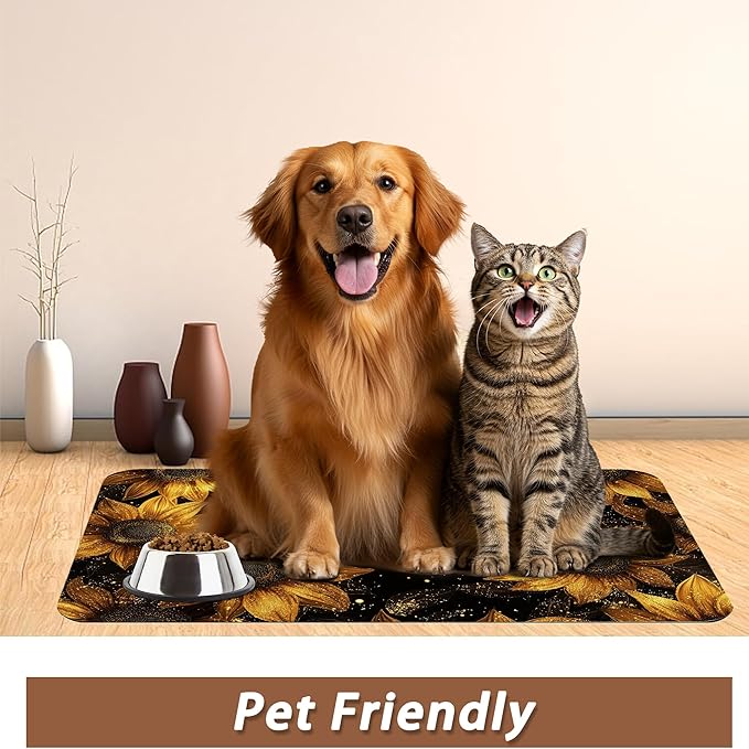 Sunflower Vintage Pet Feeding Mat, Absorbent Quick-Dry Cat Dog Food and Water - Image 6