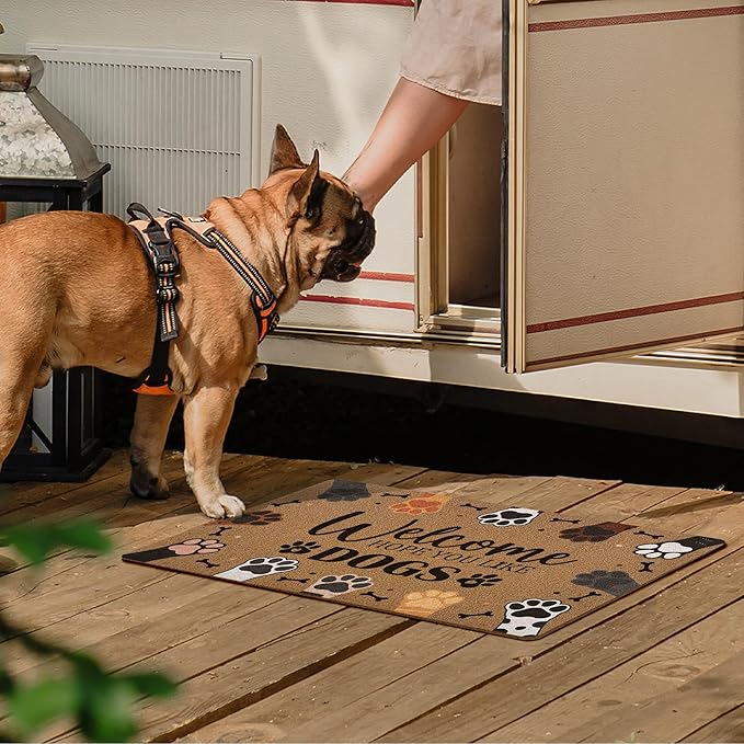 Welcome Hope You Like Dogs Door Mat, Cute Dog Paws Print Artificial Coir Front - Image 5