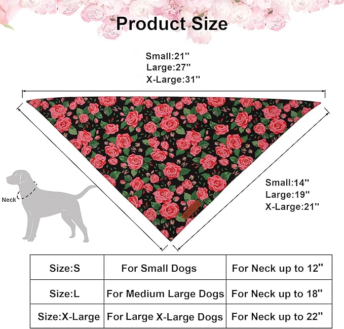 ADOGGYGO Floral Dog Bandana 2 Pack, Reversible Red Pink Rose Puppy Scarf Bib - Image 4