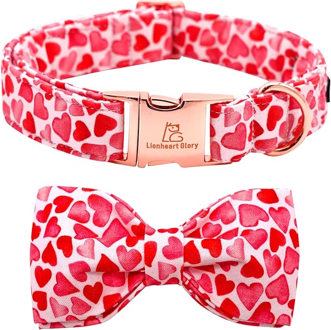 Lionheart glory Dog Bow Collar Valentine's Day Dog Collars Adjustable Soft Red by LionheartGlory