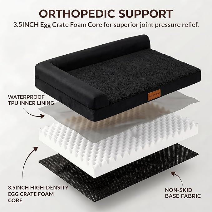 Patas Lague Orthopedic Dog Bed Large Sized Dog 36''X24'', Waterproof L Bolster - Image 4
