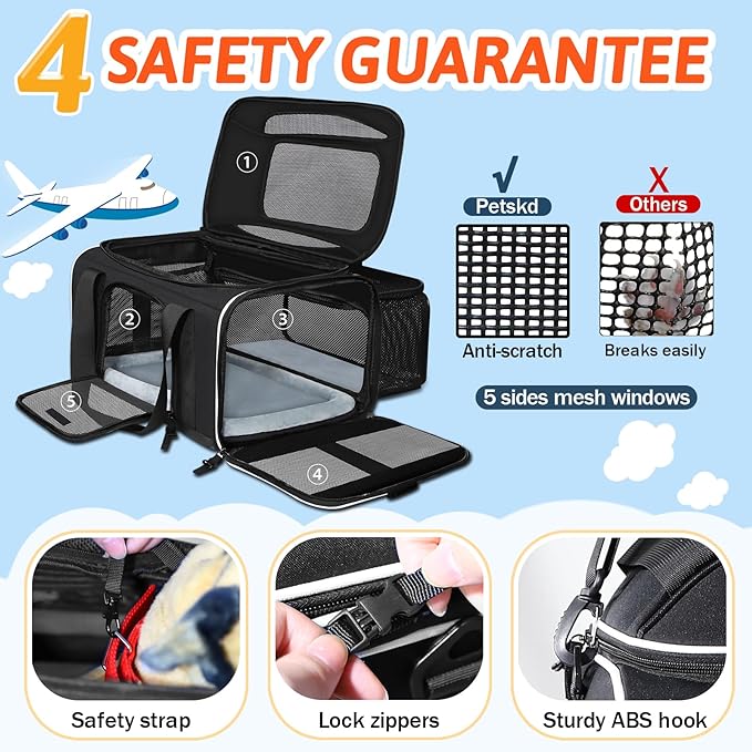 Petskd Top and Side Expandable Pet Carrier 17x11x9.5 Inches Alaska Airline - Image 5