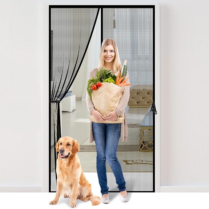 Fiberglass Magnetic Screen Door Fit Door Size 34 x 82 in- Heavy Duty Fiberglass by Iduontis