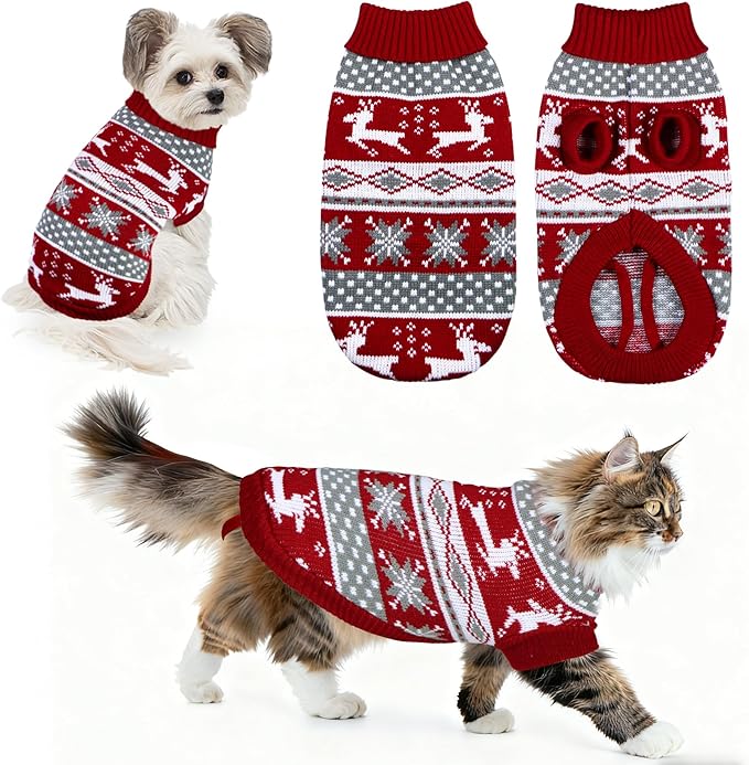 Dog Christmas Sweater Pet Winter Warm Coat Pajamas Small Dog Sweaters Reindeer by GOYOSWA
