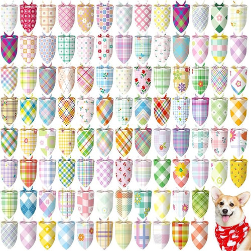 150 Pcs Spring Dog Bandanas Bulk Pet Bibs Colorful Triangle Scarf Pet Bandanas by Huhumy