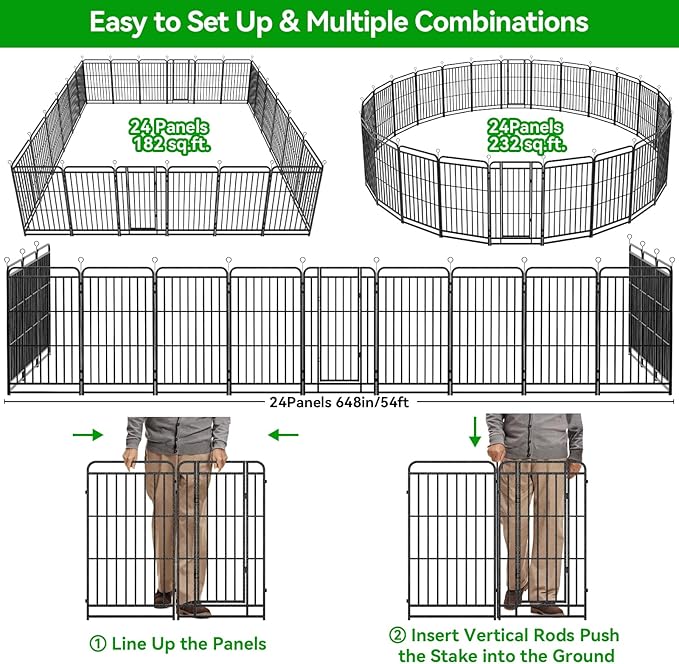Dog Fence Outdoor 24 Piece Panels 32" Height, Square Steel Pipe - Image 8