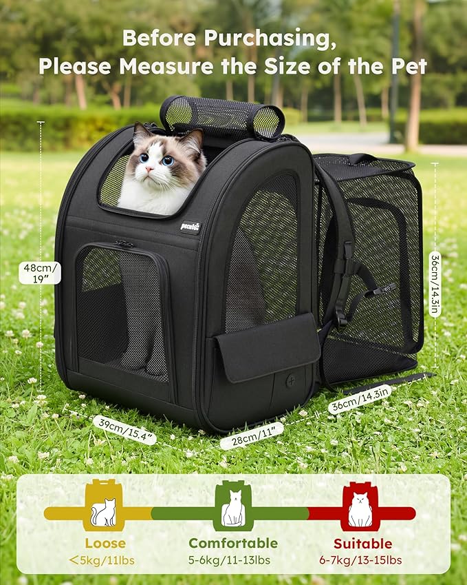 Pecute Cat Backpack Carrier XL, Expandable Pet Backpack - Image 2