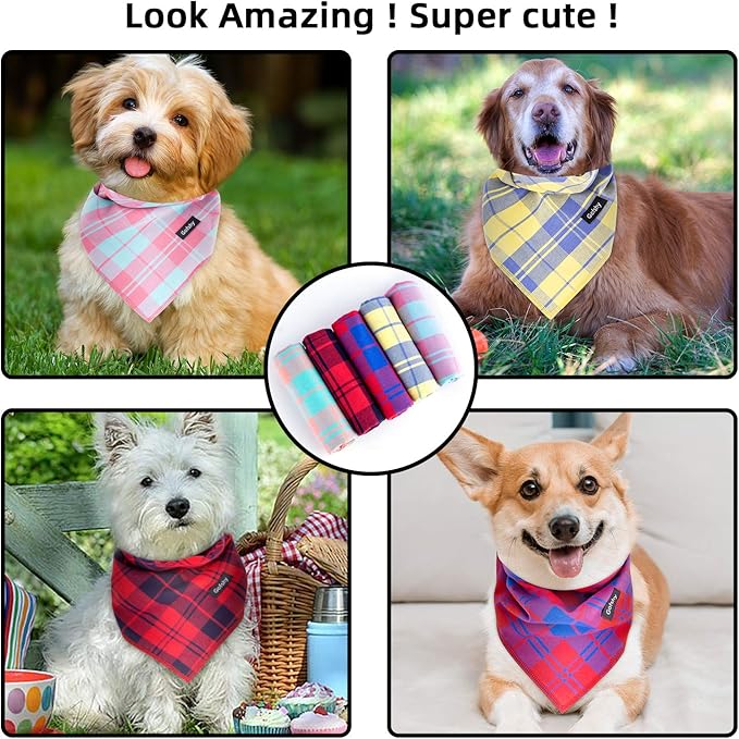 Dog Bandanas-5PCS Birthday Gift Puppy Bandana Vibrant Color Plaid Printing - Image 6