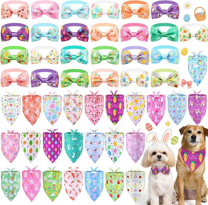 Sanwuta 50 Pcs Dog Bandanas and Collar Bow Ties Set 25 Bandanas Bulk 25 Charm by Sanwuta