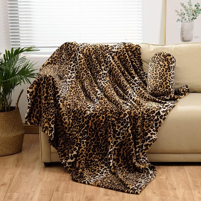 Bnuitland Leopard Print Fleece Flannel Throw by BNUITLAND