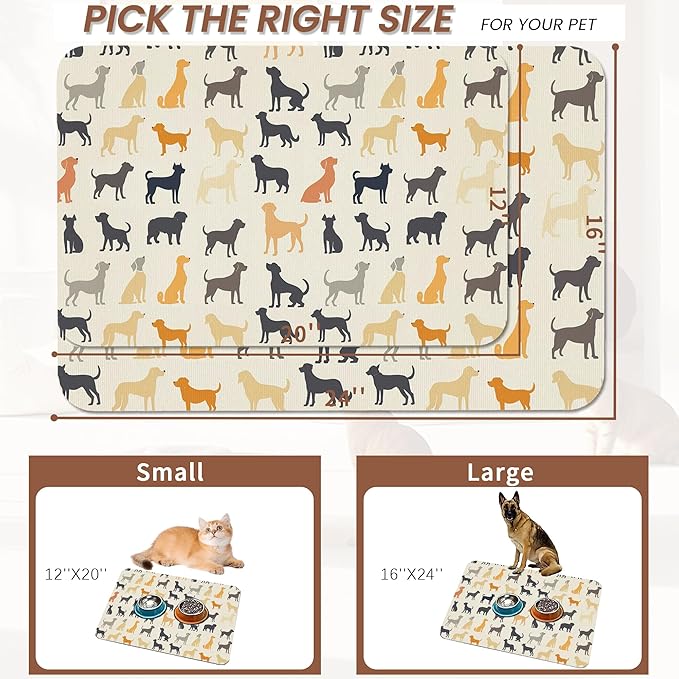 Cute Dog Cat Food Mat, Color Silhouette Absorbent Pet Feeding Mat - Image 2