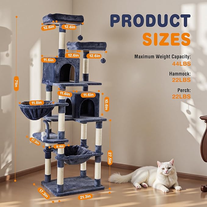 DUMOS Tall 71 inch Cat Tree Tower, Large Multi Level Cat Climbing Tower - Image 2
