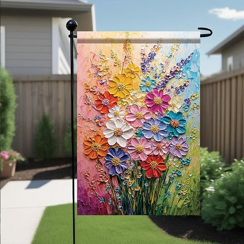 12x18 Inch Spring Garden Flag Colorful Flower Oil Painting Style Yard Banner - Image 2