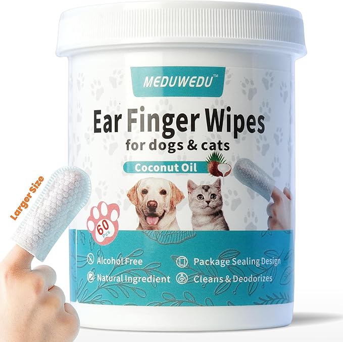 Wider Ear Cleaner Finger Wipes 60 Counts, Dog Ear Cleaner, Grooming Kit Care by MEDUWEDU