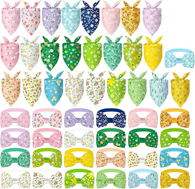 Sanwuta 50 Pcs Spring Dog Bandanas Bulk and Collar Bow Ties Set 25 Bandanas 25 by Sanwuta