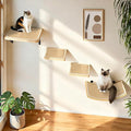 Cat Wall Shelves with Sisal Pads, 4-Piece Wooden Cats Furniture Set with Cat by PELUOMOZ