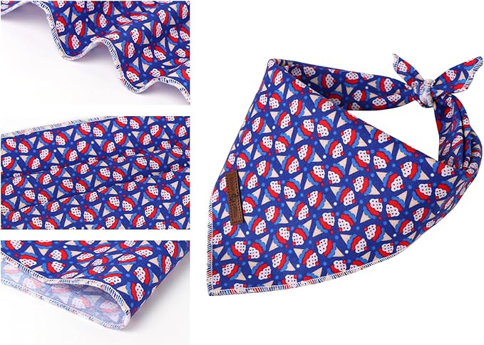 Lionet Paws Cotton Dog Bandanas, Comfortable Blue Red Sundae Dog Bandana Scarf - Image 3