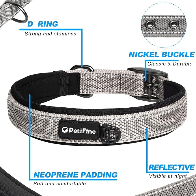 PetiFine Dog Collars for Medium Dogs, Neoprene Padded and Adjustable, - Image 3