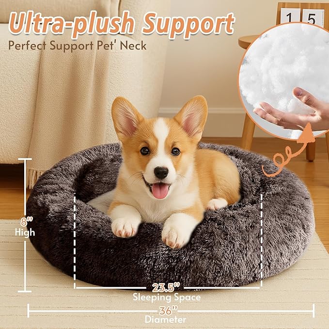 JOLLYVOGUE Calming Dog Bed Large Size Dog, Anti-Anxiety Donut Large Pet Bed - Image 4