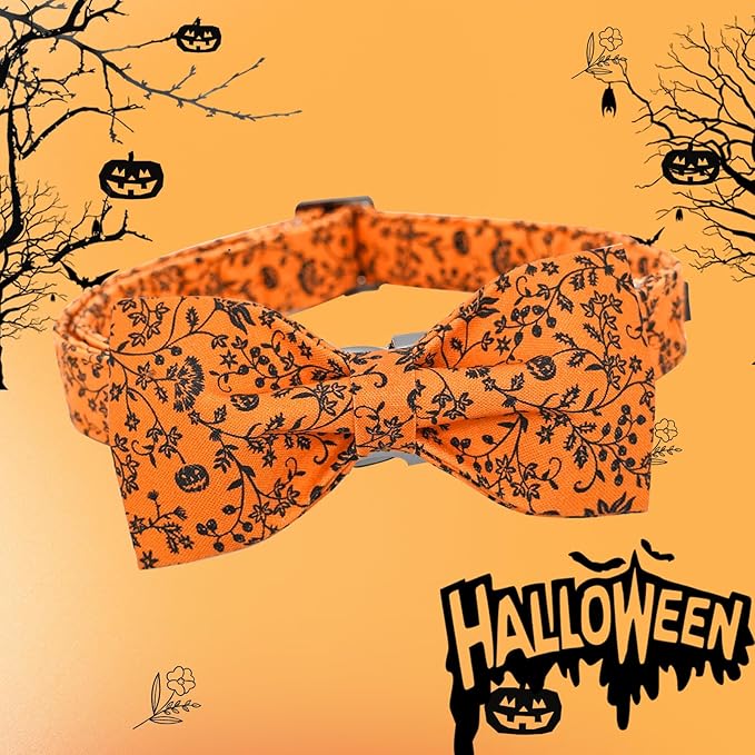 Halloween Dog Collar, Pet Collar Dog Bow Pumpkin Dogs Collar Girl Boy Holiday - Image 3