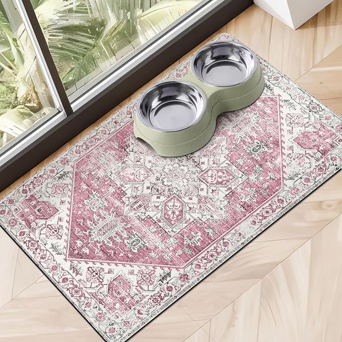 Dog Food Mats for Floors, Absorbent Dog Bowl Mat for Food and Water Dispenser by Cuslnox