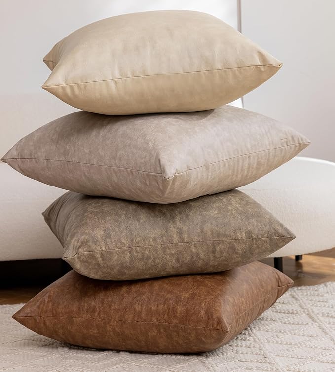 Pack of 4 Oversized Faux Leather Neutral Decorative Throw Pillow Covers 24x24 - Image 9