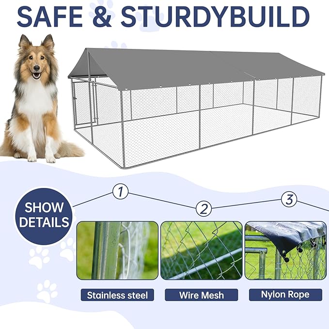 236"x 118" Outdoor Dog Enclosure Heavy Duty Dog Kennel House Mesh Dog Big Cage - Image 4