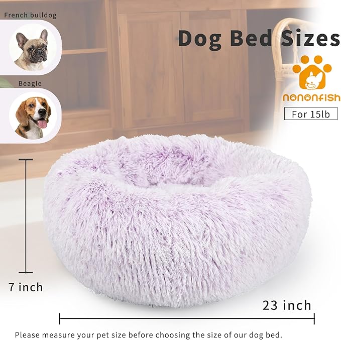 Calming Donut Dogs Beds for Small Dogs Washable, 23inch Plush Round Pet Bed for - Image 2