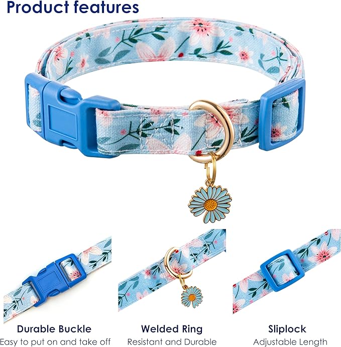 Cotton Dog Collar Blue Flower Pattern - Image 4