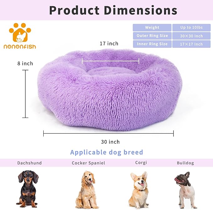 Calming Dog Bed for Medium Dogs Washable Donut 30 inches Anti-Slip Pet Bed - Image 2