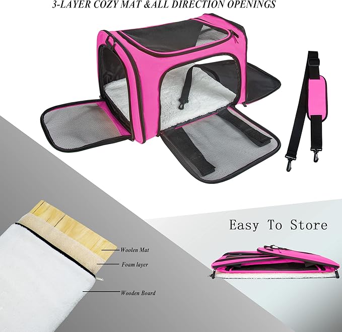 Soft Sided Carrier for Small Medium Cats Dogs, Removable Pad Collapsible Travel - Image 2