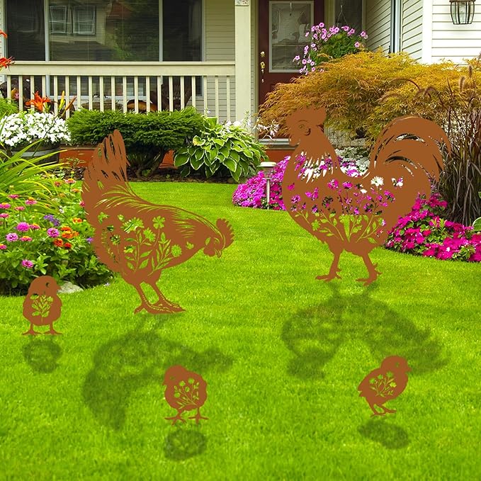 Chicken Metal Garden Stakes Yard Decor, Metal Yard Stakes Gifts - Image 6