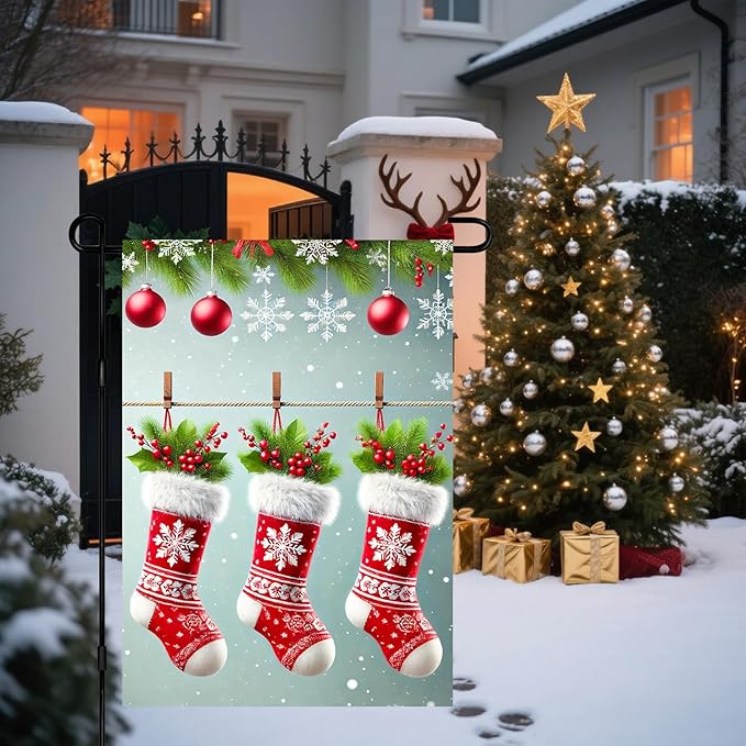 Christmas Garden Flag Three Stockings Winter Garden Flag 12x18 Inch Double - Image 5
