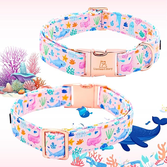 Lionheart glory Dog Bow Collar Sea Animals Print Pink Dog Collar - Image 5